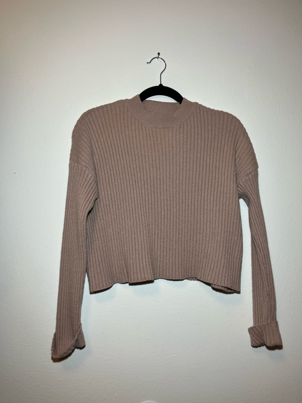 Sincerely Jules Ribbed Mock Neck Cropped Sweater Blush Pink